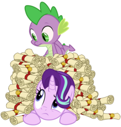 Size: 1978x2076 | Tagged: safe, artist:sonofaskywalker, spike, starlight glimmer, dragon, pony, unicorn, a matter of principals, g4, scroll, simple background, transparent background, vector, winged spike, wings