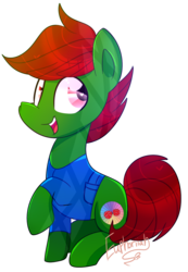 Size: 741x1069 | Tagged: safe, artist:lynchristina, oc, oc only, oc:pastel dice, earth pony, pony, digital art, male, open mouth, raised hoof, signature, simple background, sitting, smiling, solo, stallion, transparent background