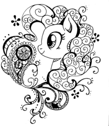 Size: 2115x2448 | Tagged: safe, artist:denigirl, edit, pinkie pie, earth pony, pony, g4, female, high res, mare, monochrome, simple background, solo, white background