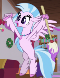 Size: 521x679 | Tagged: safe, screencap, silverstream, classical hippogriff, hippogriff, g4, the hearth's warming club, cropped, female, mop, solo