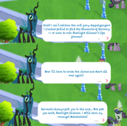 Size: 843x836 | Tagged: safe, gameloft, queen chrysalis, rarity, twilight sparkle, g4, the mean 6, crystal empire, dialogue, upset