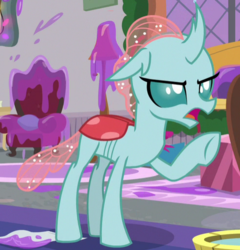 Size: 493x514 | Tagged: safe, screencap, ocellus, changedling, changeling, g4, the hearth's warming club, cropped, female, ocellus is not amused, solo, unamused