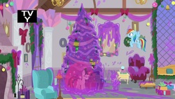 Size: 1920x1080 | Tagged: safe, screencap, rainbow dash, spike, twilight sparkle, alicorn, dragon, pegasus, pony, g4, the hearth's warming club, hearth's warming tree, slime, tv rating, tv-y, twilight sparkle (alicorn)