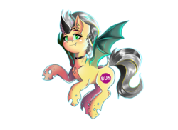 Size: 3656x2665 | Tagged: safe, artist:dankpegasista, oc, oc:ibiscitea, bat pony, changeling, choker, clothes, cosplay, costume, cutie mark, green eyes, grey hair, high res, simple background, solo, sticker, transparent background, yellow fur