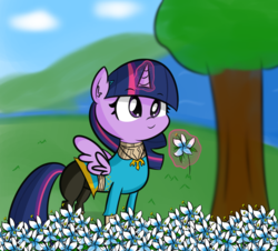 Size: 2201x1990 | Tagged: safe, artist:artiks, twilight sparkle, alicorn, pony, g4, clothes, female, flower, magic, princess zelda, silent princess, solo, the legend of zelda, the legend of zelda: breath of the wild, twilight sparkle (alicorn), twizelda