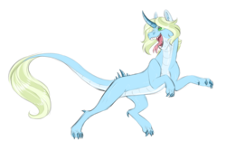 Size: 900x597 | Tagged: safe, artist:vindhov, oc, oc only, dracony, hybrid, commission, crack ship offspring, forked tongue, interspecies offspring, offspring, open mouth, parent:spike, parent:trixie, parents:spixie, rearing, simple background, solo, tongue out, transparent background