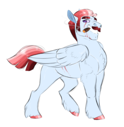 Size: 800x819 | Tagged: safe, artist:vindhov, oc, oc only, pegasus, pony, cigar, colored hooves, commission, crack ship offspring, eye scar, facial hair, grin, magical lesbian spawn, male, moustache, offspring, parent:nurse redheart, parent:rainbow dash, parents:rainheart, scar, sideburns, simple background, smiling, smoking, solo, stallion, transparent background