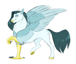 Size: 800x676 | Tagged: safe, artist:vindhov, oc, oc only, classical hippogriff, hippogriff, hybrid, colored hooves, commission, crack ship offspring, interspecies offspring, offspring, parent:gilda, parent:soarin', parents:soarilda, raised claw, raised hoof, simple background, solo, transparent background