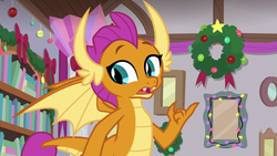 Size: 1280x720 | Tagged: safe, screencap, smolder, dragon, g4, the hearth's warming club, claws, dragon wings, dragoness, fangs, female, open mouth, solo, spread wings, wings