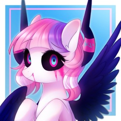Size: 1800x1800 | Tagged: safe, artist:leafywind, oc, oc only, pegasus, pony, black sclera, female, looking at you, mare, smiling, solo