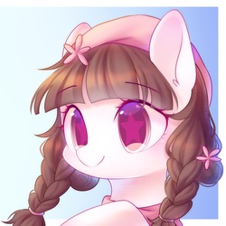 Size: 1800x1800 | Tagged: safe, artist:leafywind, oc, oc only, earth pony, pony, beret, braid, bust, clothes, cute, female, hat, mare, portrait, smiling, solo, starry eyes, stars, wingding eyes
