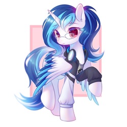Size: 2000x2000 | Tagged: safe, artist:leafywind, oc, oc only, alicorn, pony, alicorn oc, clothes, female, glasses, headphones, high res, jacket, looking at you, mare, shirt, solo, starry eyes, stars, wingding eyes