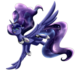 Size: 1293x1211 | Tagged: safe, artist:crecious, princess luna, alicorn, pony, g4, ethereal mane, female, galaxy mane, hoof shoes, mare, simple background, smiling, solo, transparent background