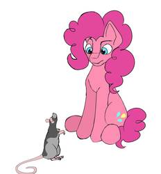 Size: 1276x1375 | Tagged: safe, artist:the-fox-experiment, pinkie pie, earth pony, pony, rat, rodent, g4, animal, sitting