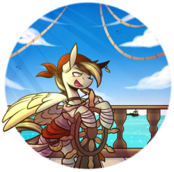 Size: 944x931 | Tagged: safe, artist:ak4neh, oc, oc only, oc:akane, pegasus, pony, female, mare, pirate, pirate ship, solo