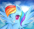 Size: 1667x1418 | Tagged: safe, artist:brok-enwings, rainbow dash, pegasus, pony, g4, cloud, female, one eye closed, sky, solo, teeth