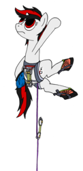 Size: 2839x5817 | Tagged: safe, artist:1438, oc, oc only, oc:blackjack, pony, unicorn, fallout equestria, fallout equestria: project horizons, climbing, climbing harness, fanfic, fanfic art, female, hooves, horn, mare, rock climbing, simple background, solo, transparent background