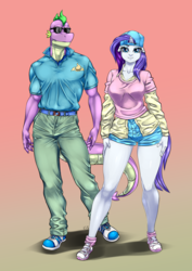 Size: 900x1270 | Tagged: safe, artist:pia-sama, rarity, spike, anthro, plantigrade anthro, friendship university, g4, clothes, female, male, older, older spike, plainity, ship:sparity, shipping, straight