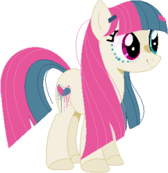 Size: 335x346 | Tagged: safe, artist:nocturna76, artist:selenaede, oc, oc only, oc:cotton candy (ice1517), earth pony, pony, icey-verse, base used, face paint, female, hairpin, heterochromia, magical lesbian spawn, makeup, mare, next generation, offspring, parent:blossomforth, parent:trapeze star, parents:trapezeforth, simple background, solo, white background