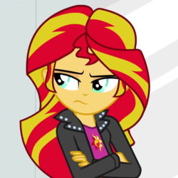 Size: 1080x1080 | Tagged: safe, screencap, sunset shimmer, equestria girls, g4, my little pony equestria girls: rainbow rocks, cropped, crossed arms, female, frustrated, solo