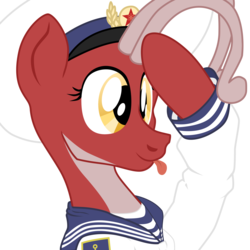 Size: 2800x2800 | Tagged: safe, artist:aaronmk, oc, oc only, oc:posada, seapony (g4), atg 2018, clothes, female, hat, high res, newbie artist training grounds, sailor, salut, salute, simple background, solo, tongue out, transparent background, uniform