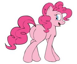 Size: 981x815 | Tagged: safe, artist:icicle-niceicle-1517, artist:scobionicle99, color edit, edit, pinkie pie, earth pony, pony, g4, butt, colored, female, looking at you, mare, missing cutie mark, open mouth, plot, simple background, solo, transparent background
