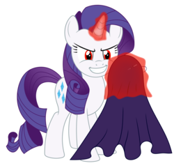 Size: 1024x986 | Tagged: safe, artist:mirrorcrescent, rarity, pony, unicorn, g4, ponies of dark water, evil, evil rarity, evil smile, female, glowing horn, grin, hilarious in hindsight, horn, magic, mare, newbie artist training grounds, red eyes, sewing, simple background, smiling, solo, telekinesis, transparent background