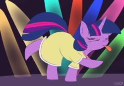 Size: 2869x1989 | Tagged: safe, artist:taurson, twilight sparkle, pony, unicorn, g4, sweet and elite, birthday dress, clothes, cute, dancing, do the sparkle, dress, eyes closed, female, mare, solo, tongue out, twiabetes