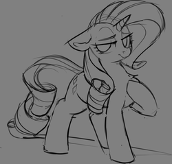 Size: 2796x2669 | Tagged: safe, artist:yoditax, rarity, pony, unicorn, g4, explicit source, female, high res, hoof on chest, lidded eyes, lineart, mare, monochrome, raised hoof, sketch, solo
