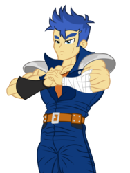 Size: 2457x3263 | Tagged: safe, artist:trungtranhaitrung, flash sentry, equestria girls, g4, clothes, crossover, high res, hokuto no ken, kenshiro, male, muscles, omae wa mou shindeiru, simple background, solo, transparent background