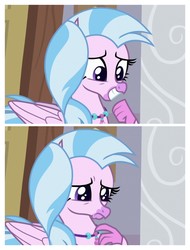 Size: 3106x4096 | Tagged: safe, screencap, silverstream, hippogriff, g4, the hearth's warming club, female, grin, jewelry, necklace, sad, smiling, solo