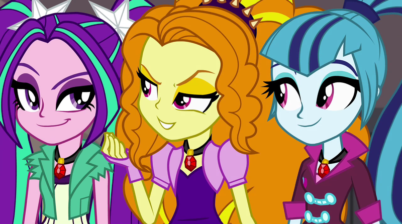 1801269 - adagio dazzle, adorabolical, adoragio, ariabetes, aria blaze,  canterlot high, cute, equestria girls, female, gem, ponytail, rainbow  rocks, safe, scheming, screencap, siren gem, smiling, smirk, sonatabetes,  sonata dusk, the dazzlings, trio,