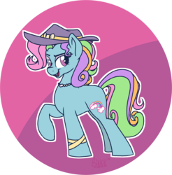 Size: 1934x1968 | Tagged: safe, artist:binkyt11, derpibooru exclusive, rainbow dash (g3), earth pony, pony, g3, g4, atg 2018, bracelet, female, g3 to g4, generation leap, hat, jewelry, mare, necklace, newbie artist training grounds, pearl necklace, rainbow dash always dresses in style, solo