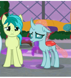 Size: 450x494 | Tagged: safe, screencap, ocellus, sandbar, changedling, changeling, earth pony, pony, g4, the hearth's warming club, animated, female, male