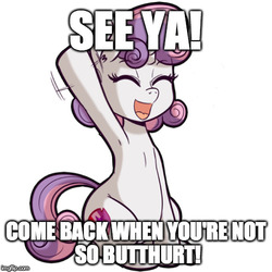 Size: 500x500 | Tagged: safe, artist:anibaruthecat, sweetie belle, pony, unicorn, g4, armpits, butthurt, caption, cute, cutie mark, diasweetes, female, filly, image macro, meme, reaction image, the cmc's cutie marks