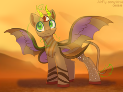 Size: 2000x1500 | Tagged: dead source, safe, artist:airfly-pony, oc, oc only, oc:suri, alien, pony, rcf community, 3 eyes, 4 wings, cute, four wings, horns, large wings, leonine tail, looking at something, looking up, planet, saturn, solo, storm, third eye, three eyes, wings