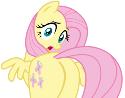 Size: 5665x4442 | Tagged: safe, fluttershy, pegasus, pony, bridle gossip, absurd resolution, butt, female, flutterbutt, looking back, mare, open mouth, plot, shocked, simple background, solo, transparent background, vector, wings