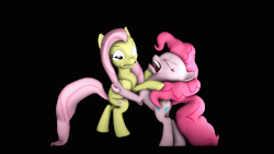 Size: 1280x720 | Tagged: safe, fluttershy, pinkie pie, g4, 3d, aggressive, animated, female, gif, holding, shaking, source filmmaker