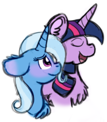Size: 289x329 | Tagged: safe, artist:tricks-up-my-sleeve, trixie, twilight sparkle, pony, unicorn, g4, chest fluff, duo, female, lesbian, mare, ship:twixie, shipping, simple background, white background