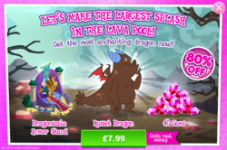 Size: 796x527 | Tagged: safe, gameloft, clump, dragon, g4, my little pony: magic princess, advertisement, costs real money, dragon armor, gem, implied princess ember, introduction card, sale, teenaged dragon