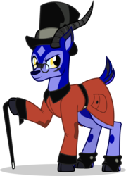 Size: 845x1183 | Tagged: safe, artist:mlp-trailgrazer, oc, oc:trail grazer, gazelle, cane, clothes, cosplay, costume, ducktales, glasses, hat, horns, male, scrooge mcduck, simple background, solo, top hat, transparent background, vector