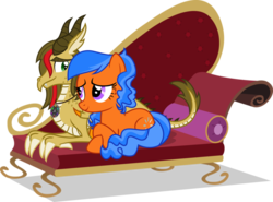 Size: 1024x758 | Tagged: safe, artist:mlp-trailgrazer, oc, oc only, oc:secret dreamer, oc:vector, dragon, earth pony, pony, couch, female, male, mare, prone, simple background, transparent background, vector