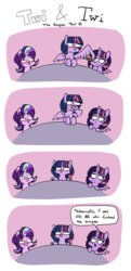 Size: 2340x4853 | Tagged: safe, artist:duop-qoub, starlight glimmer, twilight sparkle, alicorn, pony, unicorn, descended twilight, g4, bags under eyes, blushing, burger, comic, dialogue, eating, female, food, future future twilight, mare, multeity, ponies eating meat, speech bubble, technically, trio, twilight burgkle, twilight sparkle (alicorn), wing hands, woonoggles