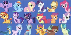 Size: 1845x924 | Tagged: safe, artist:php77, editor:php77, apple bloom, applejack, fluttershy, gallus, ocellus, pinkie pie, rainbow dash, rarity, sandbar, sci-twi, scootaloo, silverstream, smolder, starlight glimmer, sunset shimmer, sweetie belle, twilight sparkle, yona, alicorn, classical hippogriff, griffon, hippogriff, pony, g4, cutie mark crusaders, mane six, student six, twilight sparkle (alicorn), unicorn sci-twi