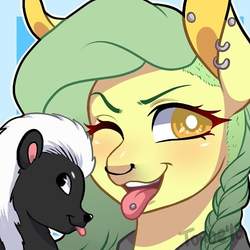 Size: 512x512 | Tagged: safe, artist:thepunkerpony, pony, skunk, animal, ear piercing, female, mare, nose piercing, piercing, tongue out, tongue piercing