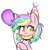 Size: 1105x1145 | Tagged: safe, artist:higglytownhero, oc, oc only, oc:paper stars, bat pony, pony, balloon, banana, bat pony oc, female, food, hat, mare, mouth hold, party hat, rainbow hair, simple background, solo, white background