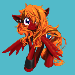 Size: 1200x1200 | Tagged: safe, artist:unousaya, oc, oc only, pegasus, pony, orange mane, red coat, simple background, smiling, solo