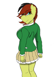 Size: 3508x4961 | Tagged: safe, oc, earth pony, anthro, anthro oc, clothes, fanfic art, female, looking back, mare, pleated skirt, skirt