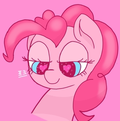 Size: 930x933 | Tagged: safe, artist:fork, pinkie pie, earth pony, pony, g4, bedroom eyes, female, heart eyes, love, pink, pink eyes, solo, wingding eyes