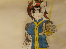 Size: 4128x3096 | Tagged: safe, artist:d4sh3r, oc, oc:blackjack, anthro, fallout equestria, fallout equestria: project horizons, anthro oc, fanfic art, traditional art